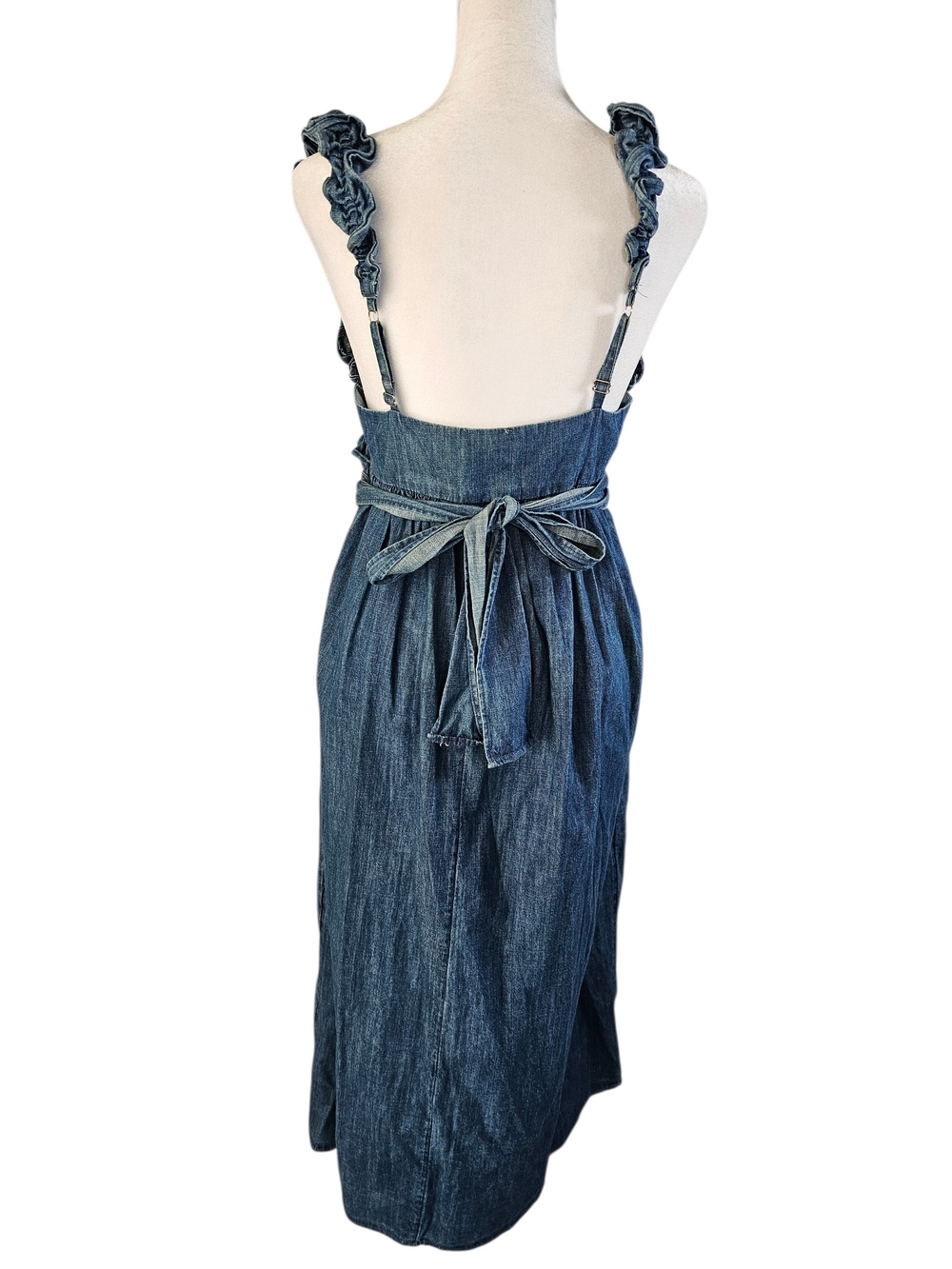 NWT Kimchi Blue Kenzie Empire Waist Bow Back Denim Maxi Dress - Picture 3 of 9